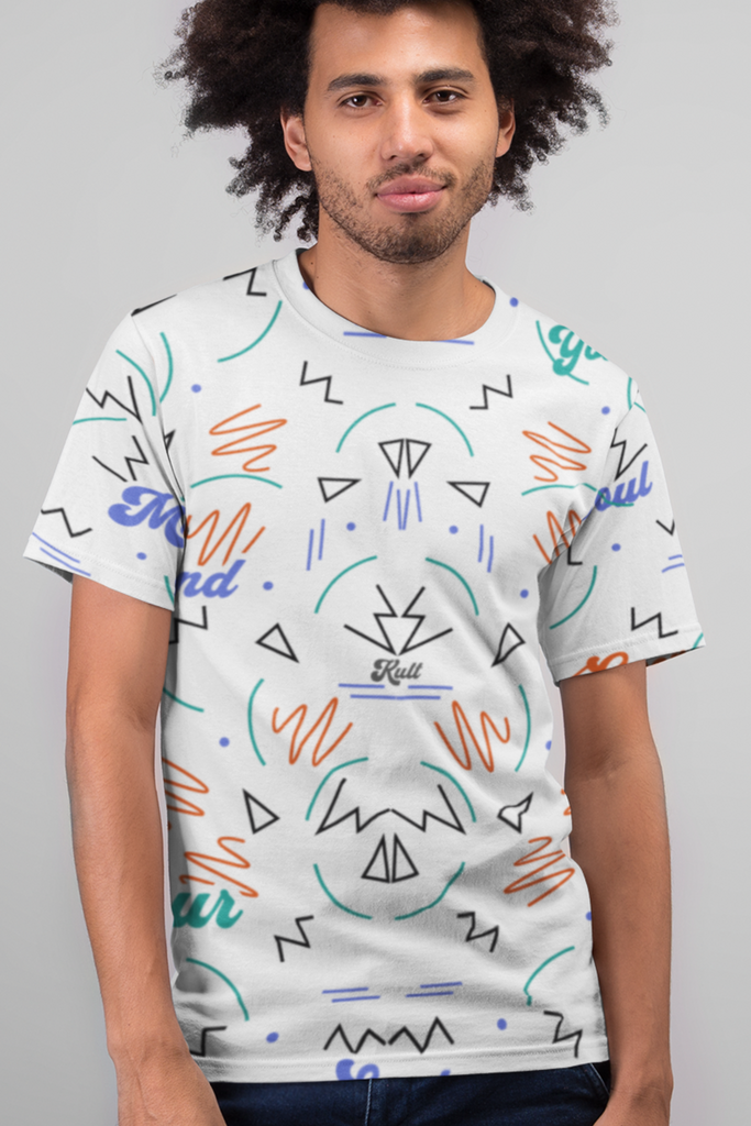 All Over Doodle Printed White T-Shirt