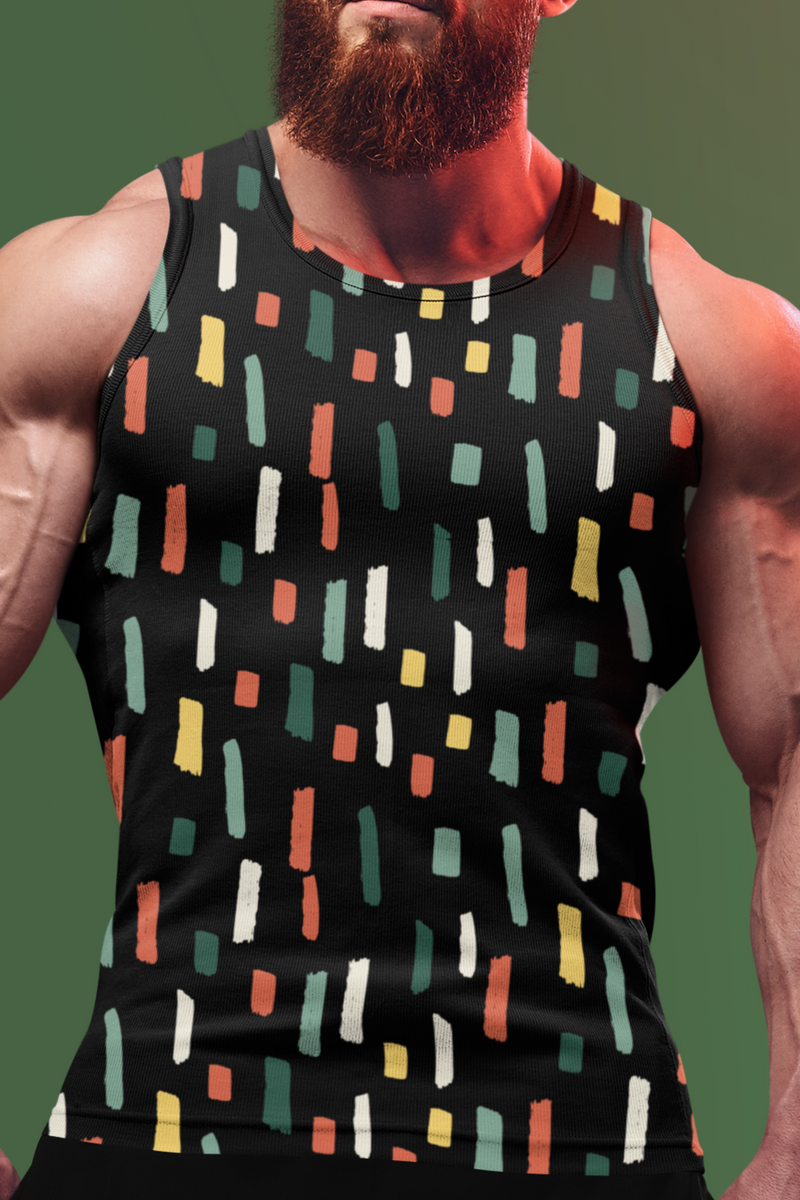 Abstract Art Printed Sleeveless Black Vest for Men