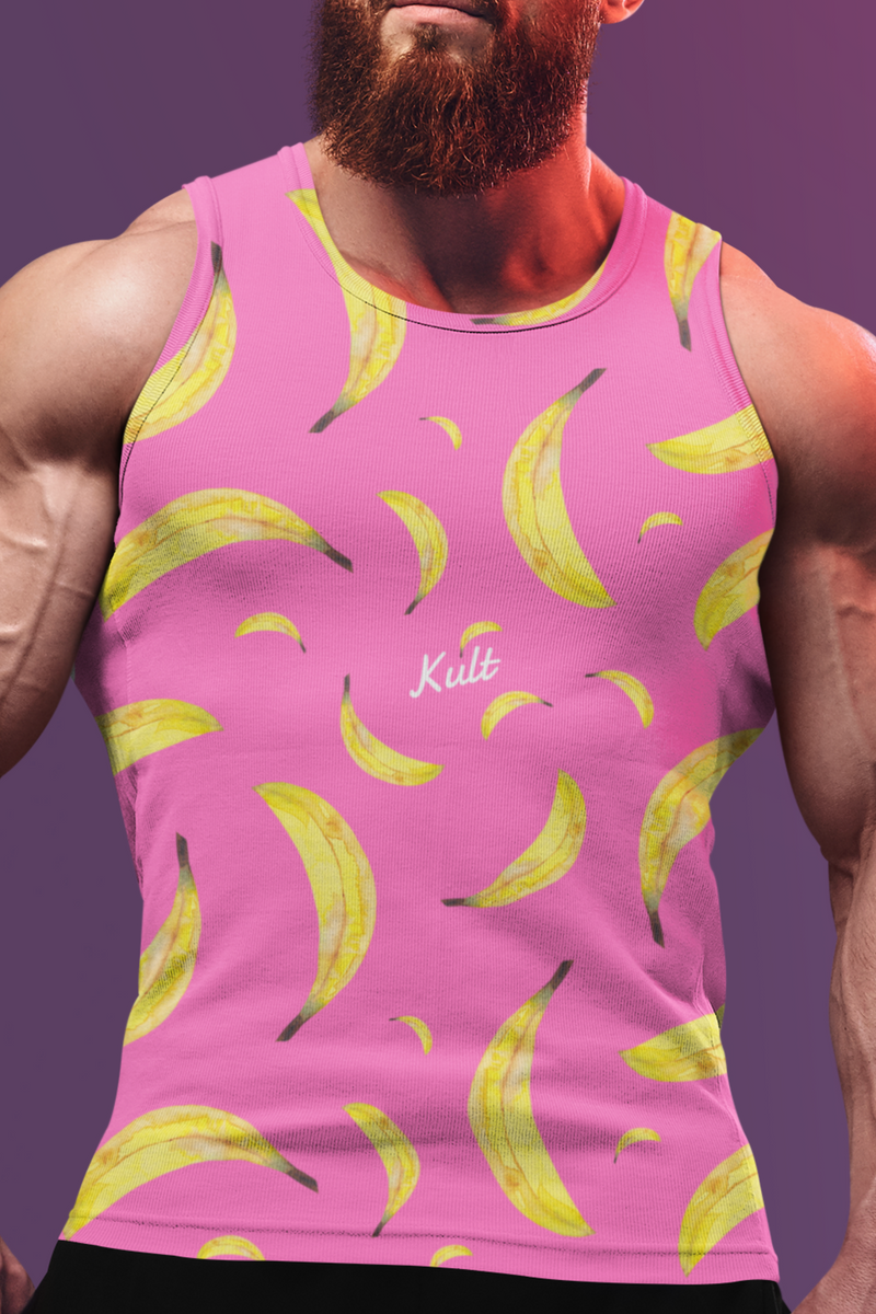 Banana Art Printed Sleeveless Pink Color Vest