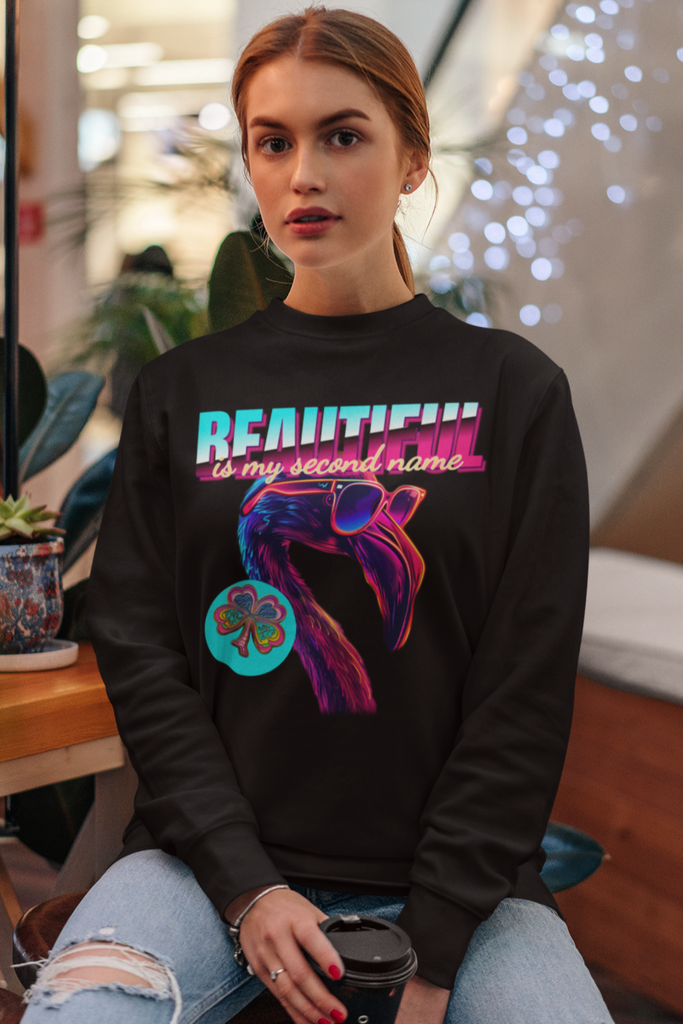 Flamingo Printed Black Sweatshirt