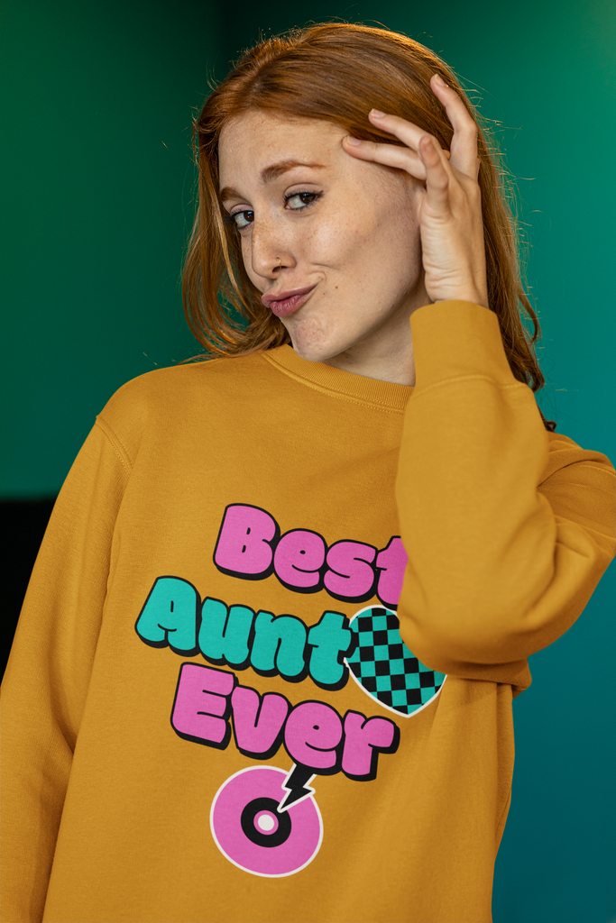 Best Aunt Printed Mustard Yellow Sweatshirt For Women