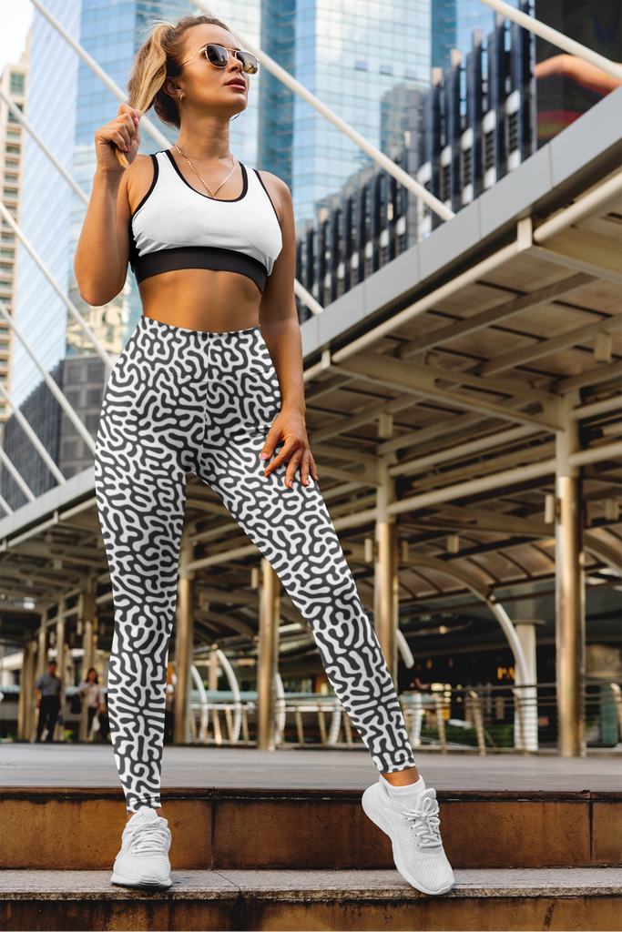 Black & White Design Leggings For Women