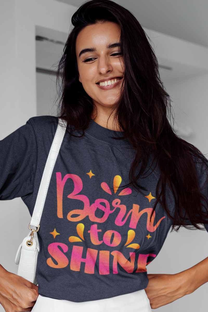 Born To Shine Oversized Navy Blue T-Shirt For Women