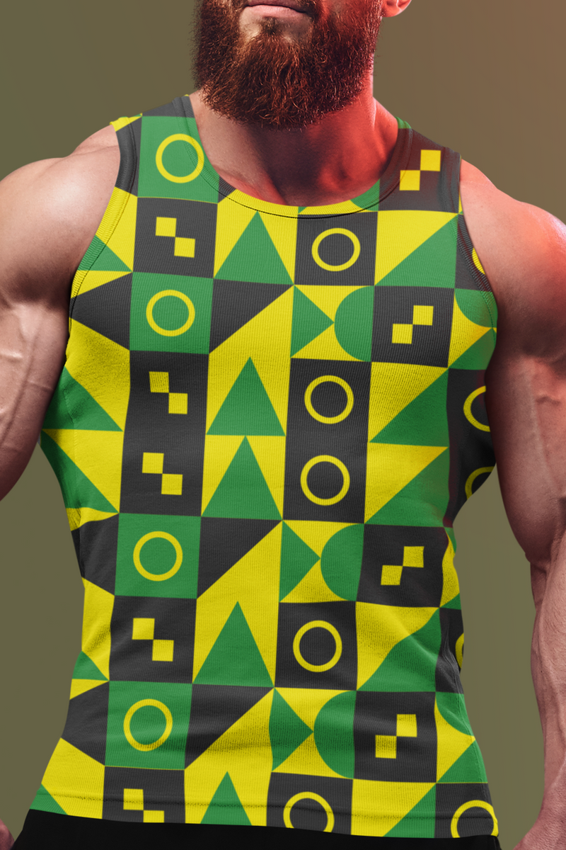 Brazil Art Printed Sleeveless Yellow Vest for Men