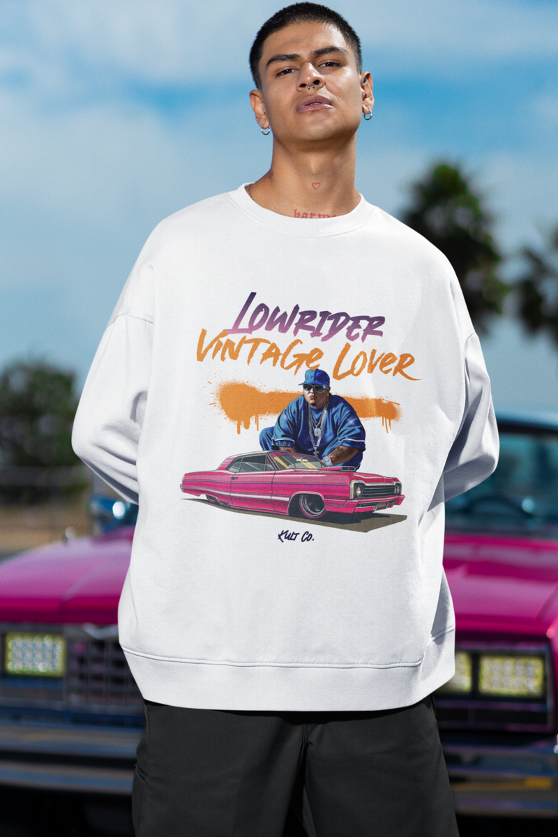 Vintage Car Printed White Oversized Sweatshirt