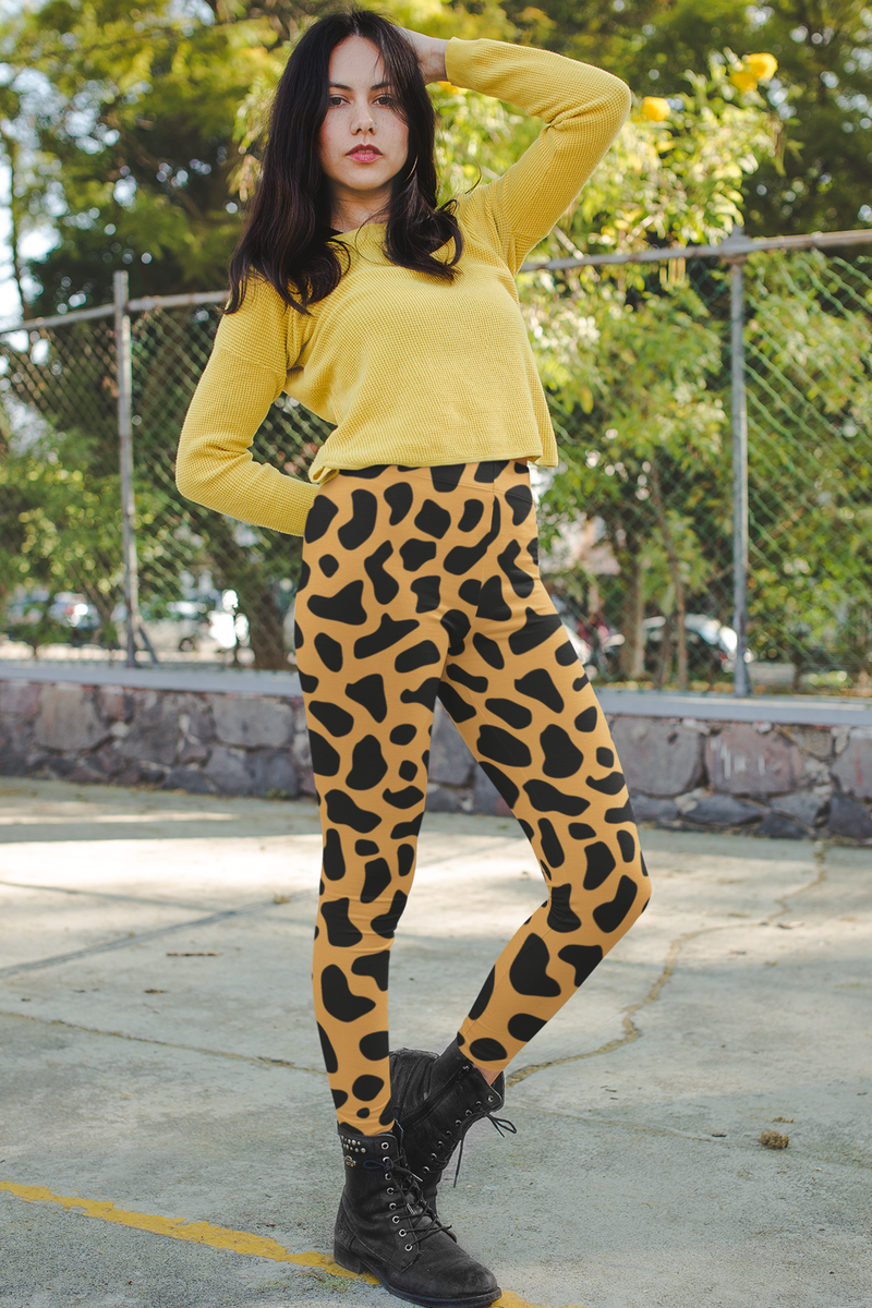 Cheetah Print Stretchable Yellow Leggings For Women