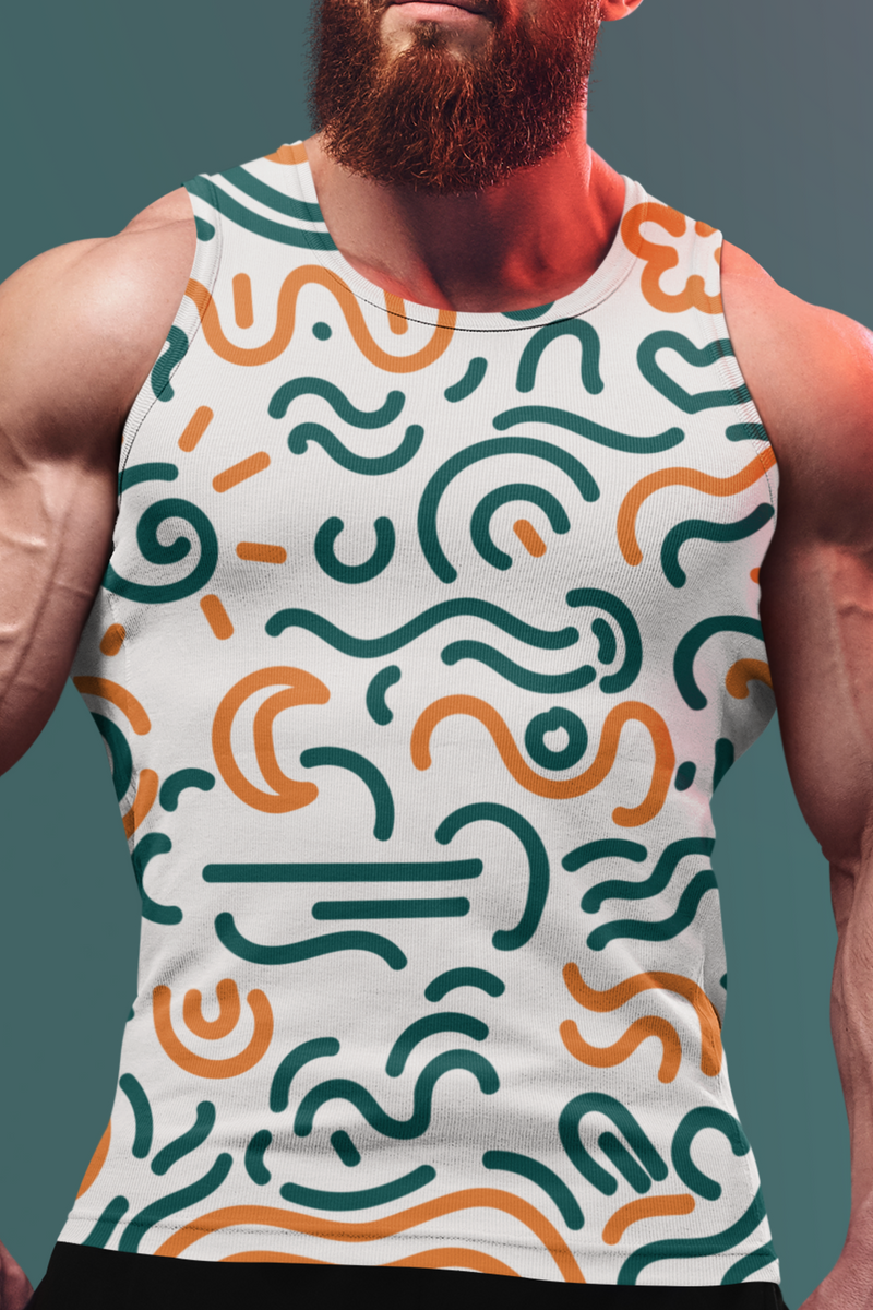 Doodle Printed Sleeveless White Vest For Men