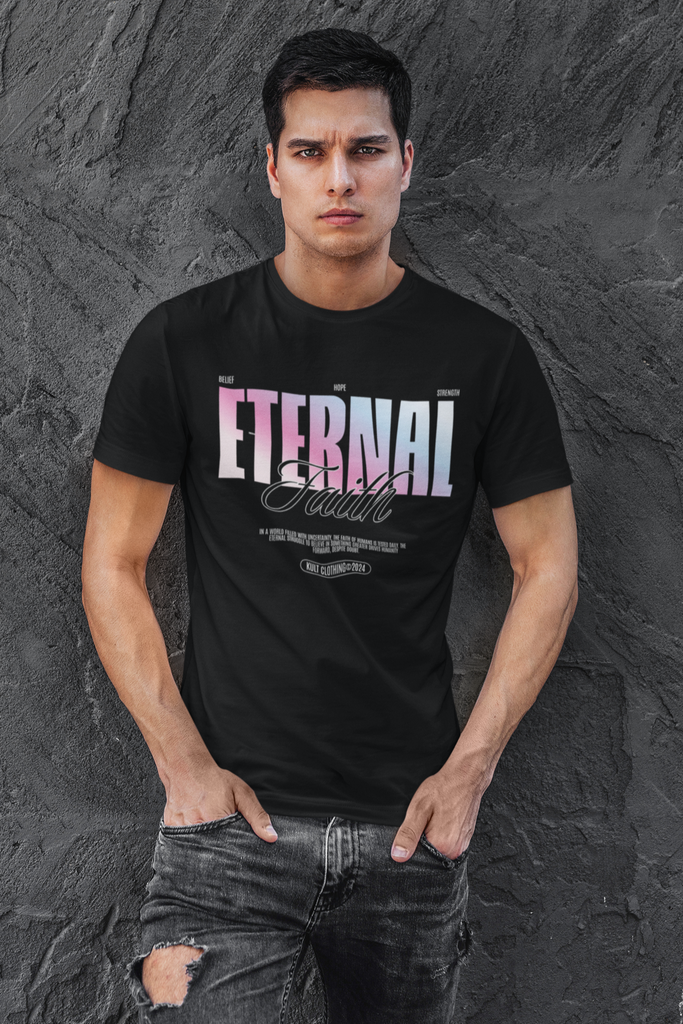 Eternal Faith Black Crew Neck Cotton T-Shirt