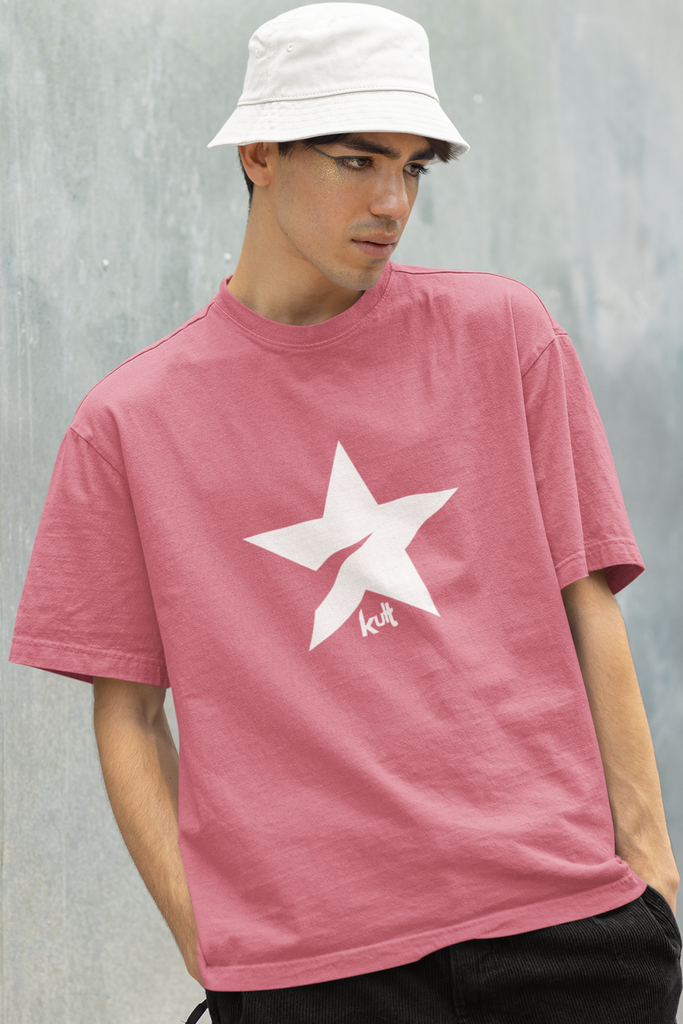 Flamingo Color French Terry Cotton Unisex Oversized T-Shirt