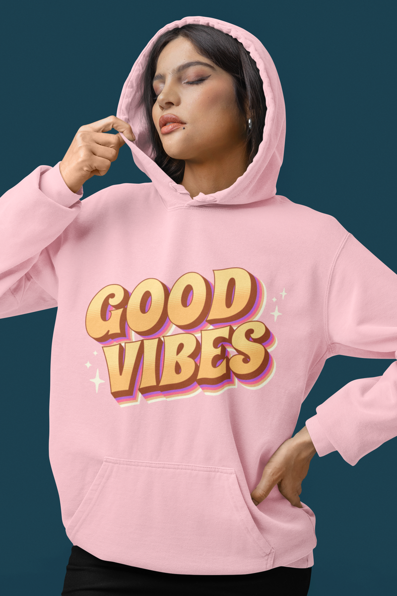 Good Vibes Light Pink Hoodie For Women