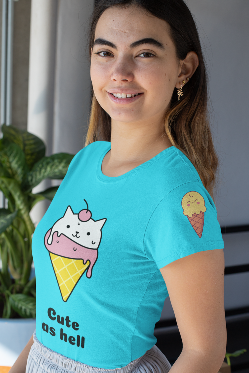 Ice Cream Printed Blue T-Shirt For women
