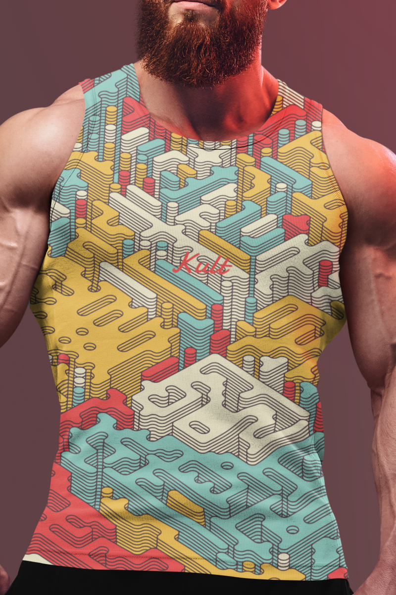 Isometric Art Printed Sleeveless Vest for Men