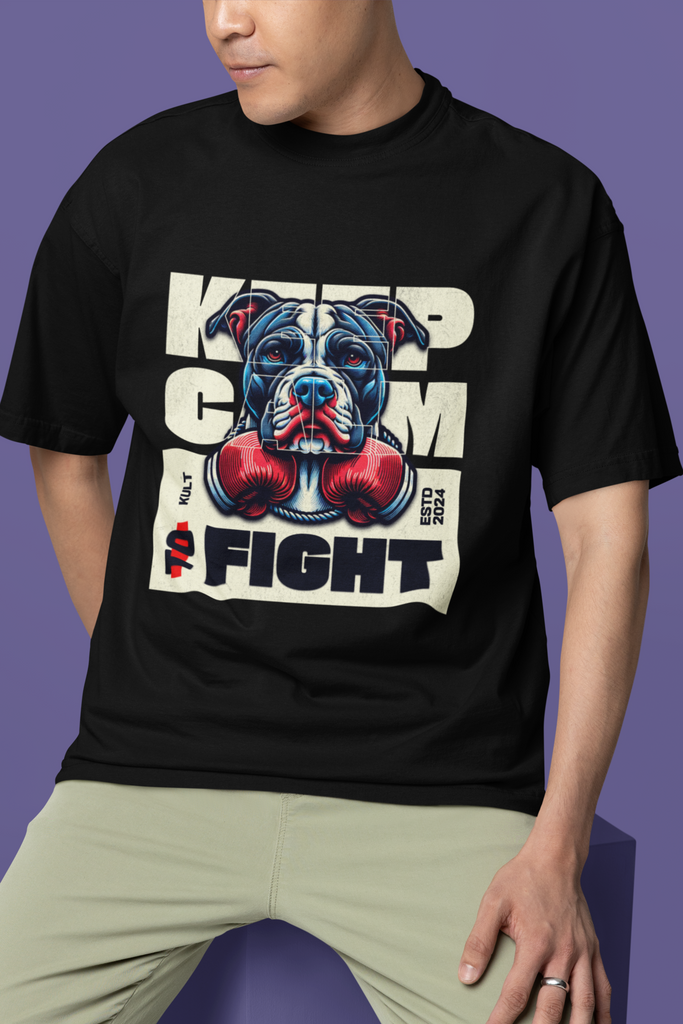 Keep Calm Dog Oversized Black T-Shirt For Men