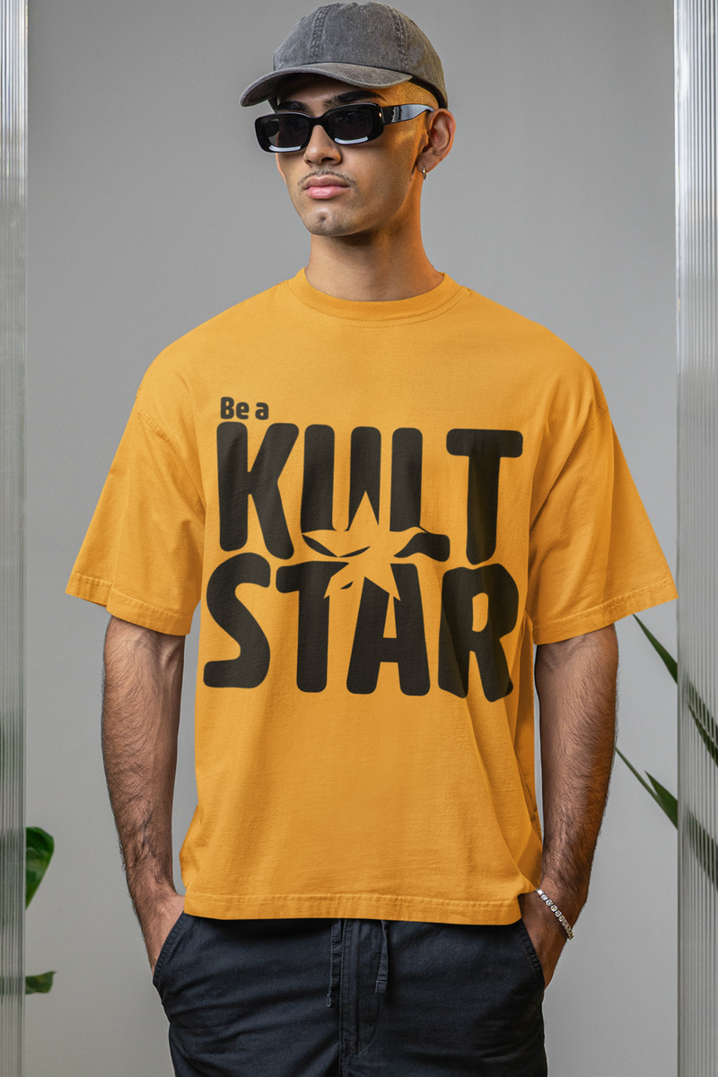 Down Shoulder Oversized Golden Yellow T-Shirt