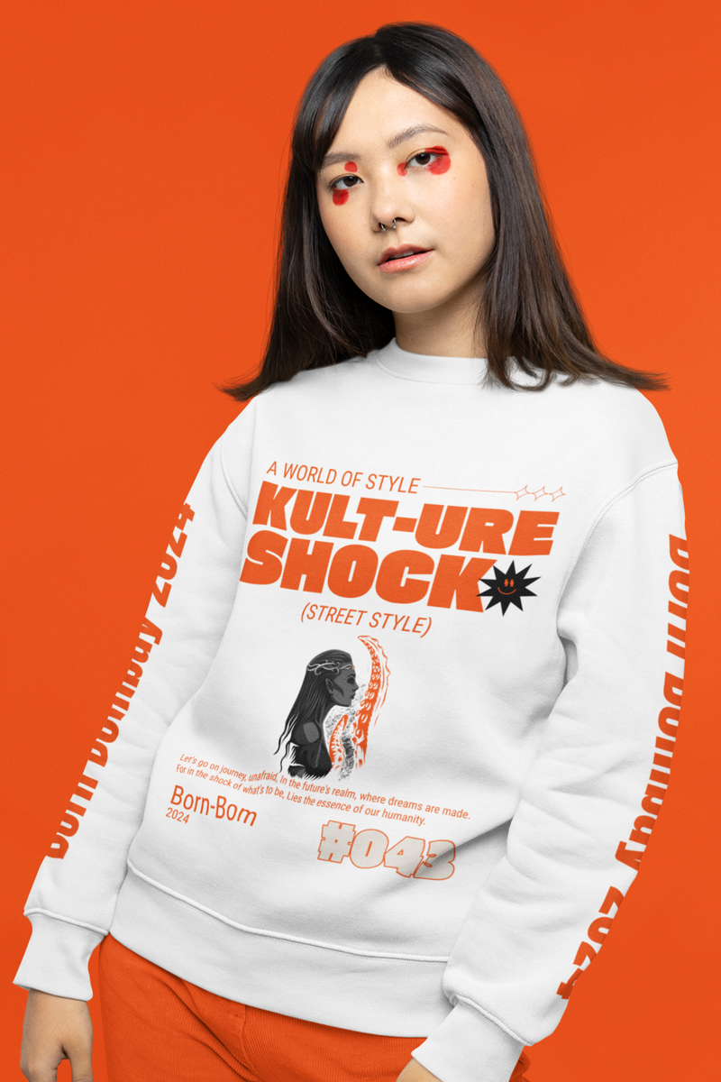 White Color Kult Sweatshirt with Orange Print