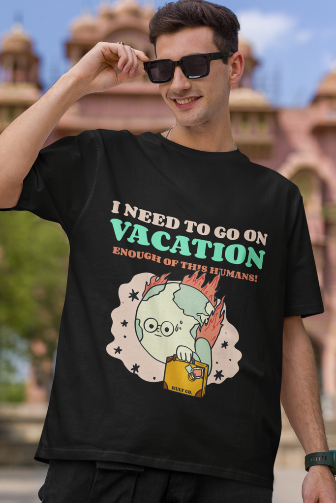 Black Color Vacation T-Shirt
