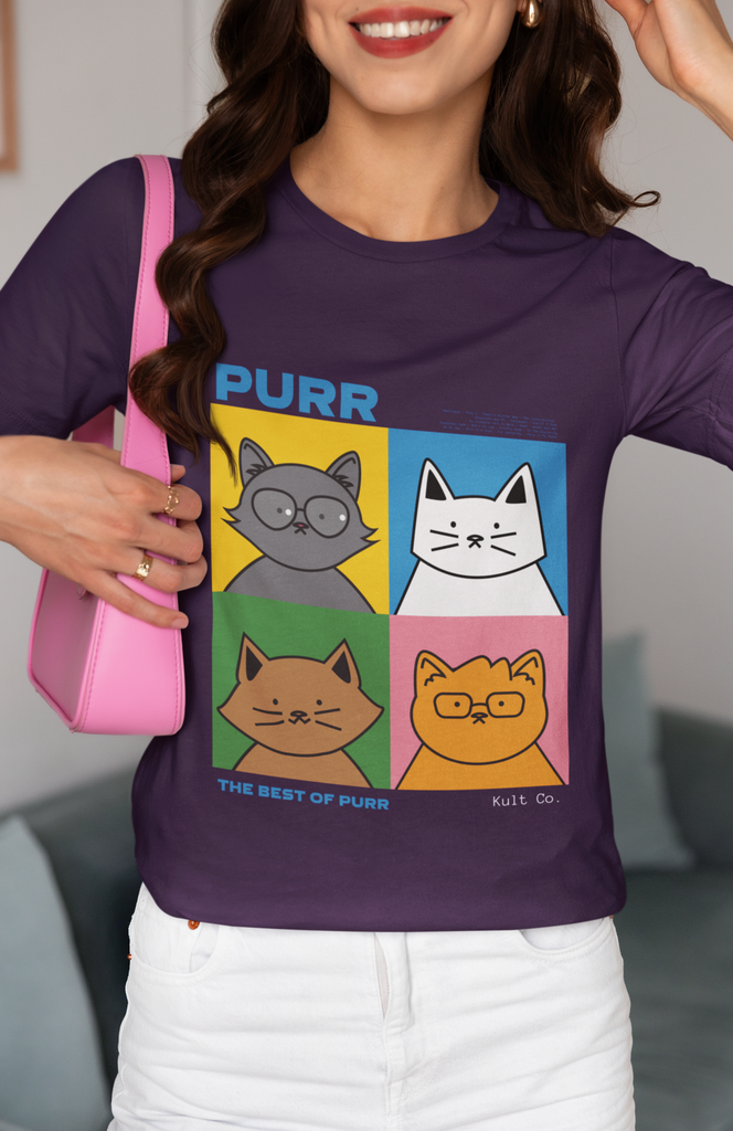 PURR Purple Color Round Neck Cotton T-Shirt
