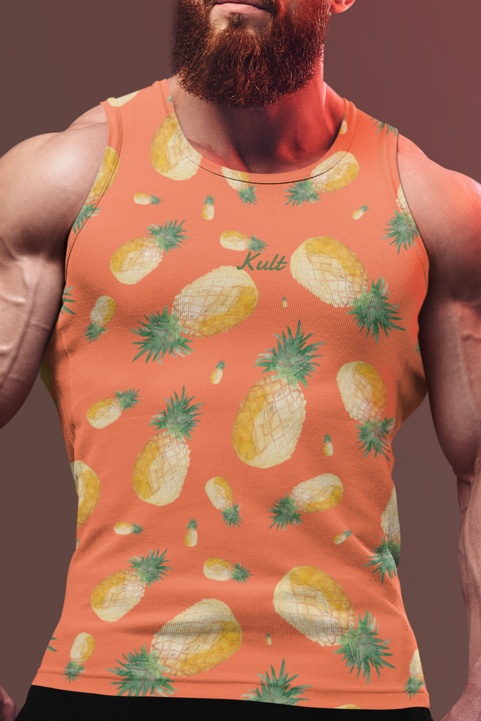 Pineapple Art Printed Sleeveless Orange Vest