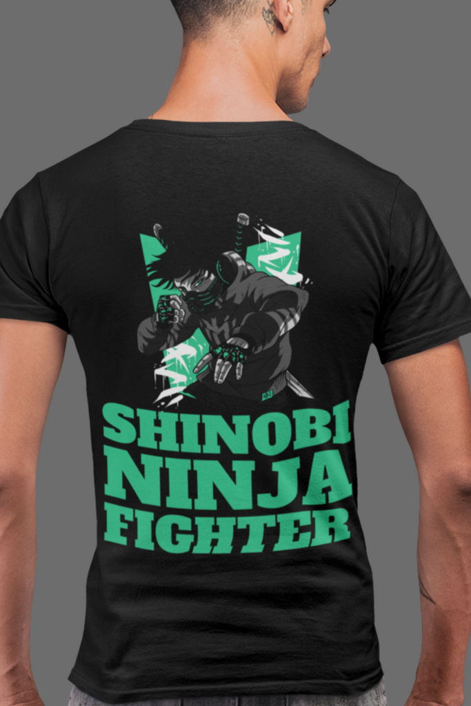 Shinobi Ninja Fighter - Anime Back Printed Black Color T-Shirt