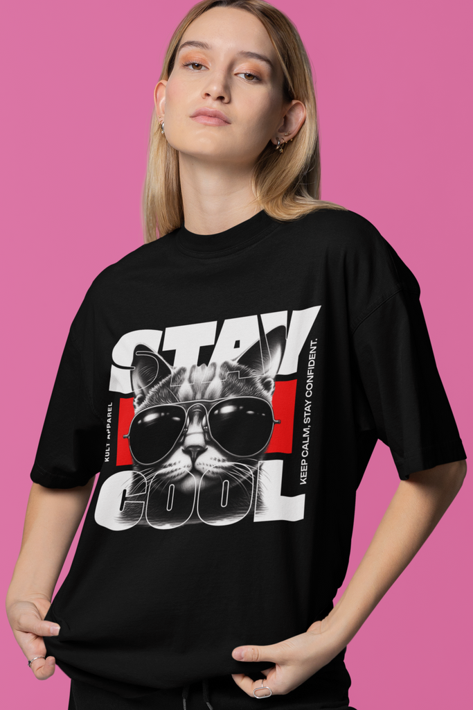 Stay Cool Oversized Black T-Shirt For Women