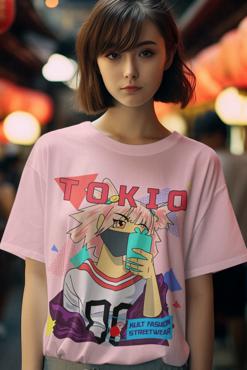Tokio - Anime Oversized Light Pink Color T-Shirt