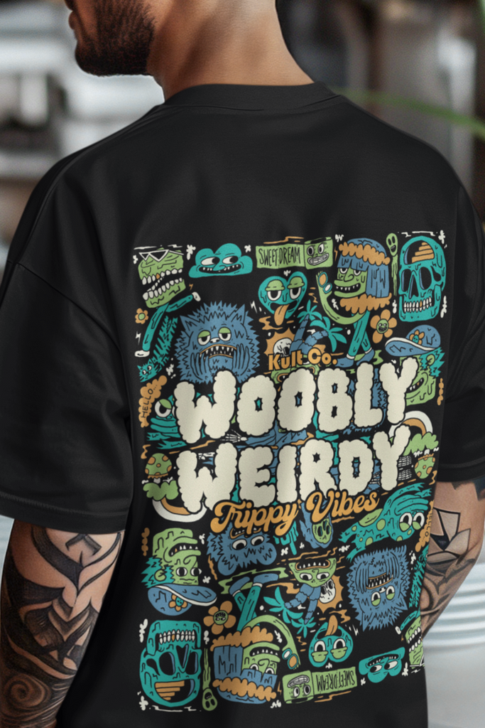 Woobly Weirdy Creatures-Oversized Black Color Classic T-Shirt